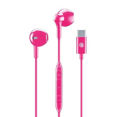 Music Sound - Auricolari Capsula - Auricolari con Filo e Microfono - Compatibilità USB-C - Dettagli metallici - Colore Rosa