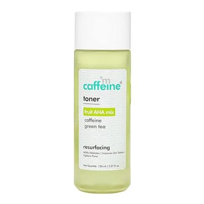 mCaffeine Toner with Fruit AHA Mix and Green Tea - Cooling Cucumber - Tightens Pores, Reduces Oil and Improves Skin Texture - Alcohol Free - 150 ml