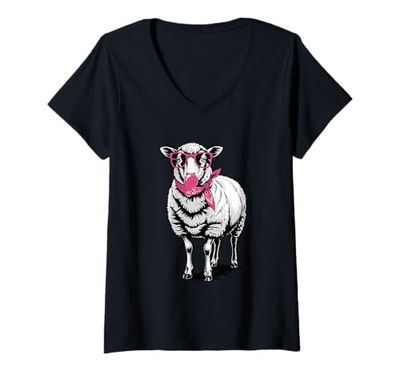 Womens Sheep Sunglasses Bubble Gum Lambs Lamb V-Neck T-Shirt