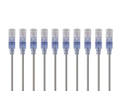Monoprice Cabo de conexão Cat6A de 6 polegadas, cinzento, pacote de 10 unidades, UTP 30 AWG, 10 G, cobre puro sem enganchos, RJ45 SlimRun Series Ethernet