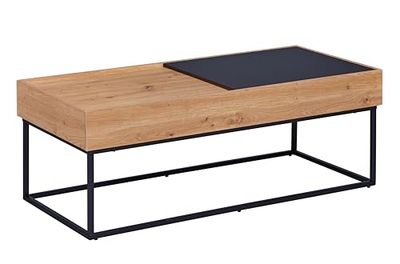 Inter Link - Salontafel met opbergruimte - bijzettafel - woonkamertafel - ruime salontafel - metalen poten - optiek Artisan eiken - verschuifbare plaat - L: 110cm x B: 50 cm x H: 40cm - Filora