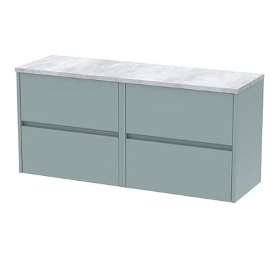 Hudson Reed HAV2304LBG2 Havana Modern Bathroom Wall Hung 4 Soft Close Drawer Vanity Unit and Bellato Grey Laminate Worktop, 1200mm, Coastal Grey