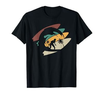 Retro Surfista Atleta Tavola Da Surf Onde Del Mare Surf Maglietta