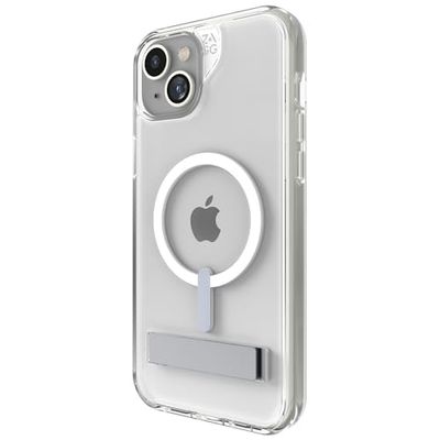 ZAGG Crystal Palace Snap KS met grafeen versterkte hoes met standaard voor iPhone 14 Plus en iPhone 15 Plus [6,7 inch), MagSafe-compatibel, anti-vergeling, schokbestendige telefoonhoes (transparant)