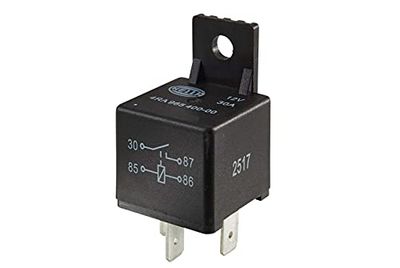 HELLA Relé, corrente de trabalho - 12 V - 4 polos - Diagrama de circuito: S1 - Conector: A - Contato de fecho - Cor: preto - com suporte - 4RA 965 400-001