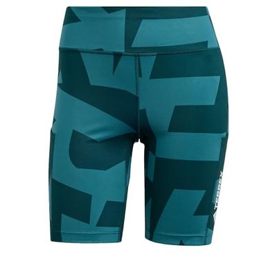 adidas Donna Terrex Multi 8inch Printed Tight Shorts, Mystery Green/Aurora Ivy, XL