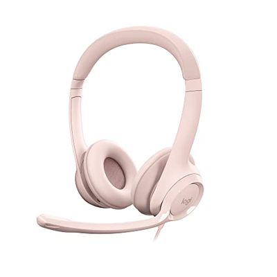 Logitech H390 Wired Headset for PC/Laptop, Stereo Headphones with Noise Cancelling Microphone, USB-A, In-Line Controls, Works with Chromebook - Rose