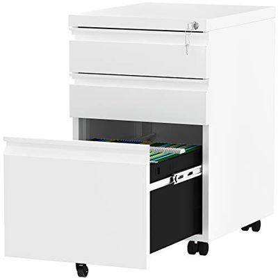 YITAHOME Volledig geassembleerde 3-laden Afsluitbare archiefkast voor letter/legaal/A4-formaat, mobiele archiefkast voor thuiskantoor, met wiel, anti-tipping onder bureaubestand opbergkasten, wit, 46 x 39 x 62 cm