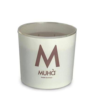 MUHA' | Candela Profumata in Vetro Bianco, Fragranza Acqua e Sale, Profumatore per Ambienti, Formato da 270 Gr