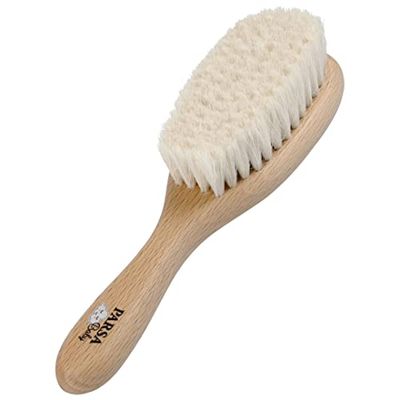 PARSA Beauty Brosse de soin pour bébé en poils de chèvre - Brosse à cheveux pour bébé en bois de hêtre certifié FSC® - Brosse pour bébé pour le soin des cheveux fins de bébé - Brosse pour bébé