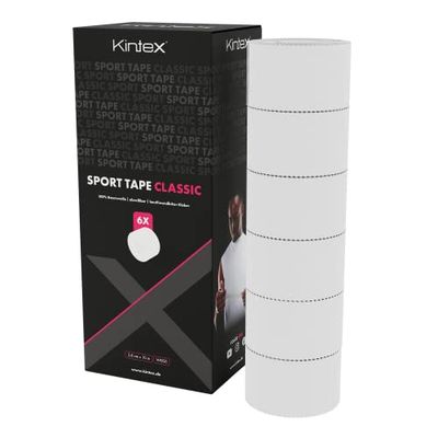 Kintex 6 Rouleaux de Sporttape, 3,8 cm x 10 m, Non élastique, Ruban Adhésif Sport, pour la Fixation et la stabilisation des articulations