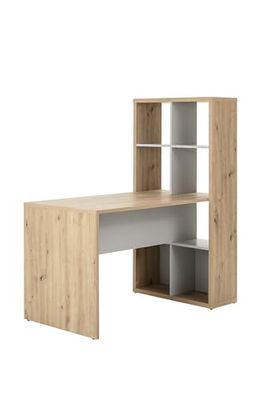 Composad Escritorio de la línea VELATA con estantería, Moderna y Elegante, para Dormitorio u Oficina, Escritorio PC (LxAxP) 132,5 x 144,6 x 74,4 cm, Roble Roble mielado y Gris, Fabricado en Italia