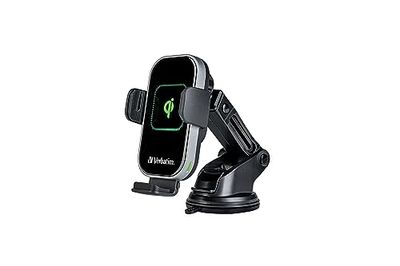Verbatim Qi snabb trådlös billaddare FWC-02, mobiltelefonhållare med laddningsfunktion för bil, induktiv mobiltelefon laddningsstation, fluorescerande billaddare för iPhone och Android