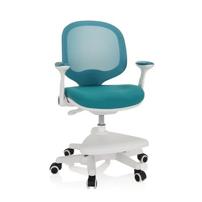 hjh OFFICE 736413 Chaise pour des Enfants Kid Ergo Tissu/Tissu Bleu Maille Repose-Pieds pratiquement réglable en Hauteur, pivotant