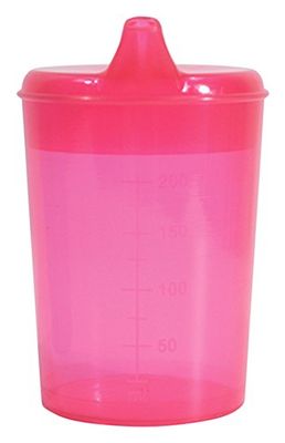 Drinking/Feeding Cup with 2 Spouts and graduated measurements on Side. Narrow Spout for drinking Liquids, Wider Spout for more Solid or Blended Food. Easy to hold and use. Reduces risk of Spillage.