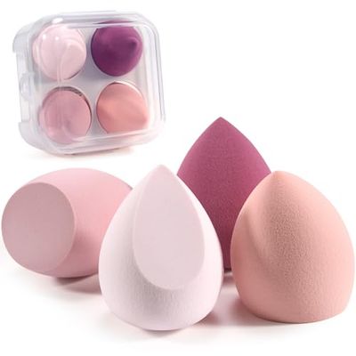 Cheerhom 4PCS Esponja Maquillaje con Caja de Almacenamiento para Líquidos Cremas y Polvos