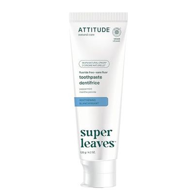 ATTITUDE Dentifrice Blanchissant sans Fluor, goût Menthe, végan et non testé sur les animaux, sans sucre, à base de plantes et minéraux, soin bucco-dentaire clean, 120 g