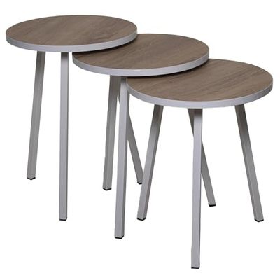 SET 3 MESAS AUX. MADERA PATASMETAL BLANCO_°38X51+°38X48+°38X45CM