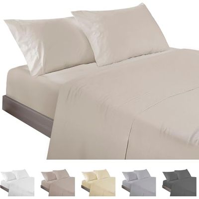 ECOMMERC3 Underzy Parure de lit 4 pièces 100% fabriquée en Espagne avec Drap, Drap Plat et 2 taies d'oreiller de 45 x 100 cm, Beige