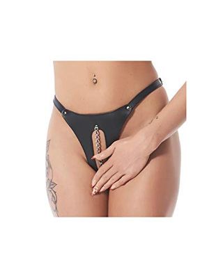 Rimba - Open Front Thong with Chain Black