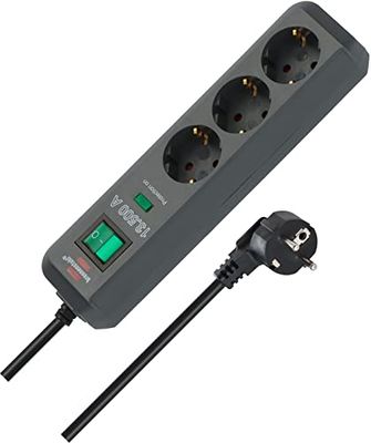 Brennenstuhl Extensão de tomadas Eco-Line com 3 tomadas de energia e proteção contra picos de tensão (cabo de 1,5 m, interruptor iluminado, proteção contra sobretensão até 13,500 A) antracite