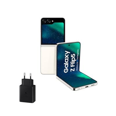 SAMSUNG Galaxy Z Flip5, 512 GB + Cargador 45W - Teléfono Móvil Plegable con IA, Smartphone Android Libre, 8GB de RAM, Diseño Plegable, Beige (Versión Española)