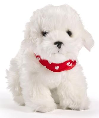 Uni-Toys - Maltais, Debout, avec Foulard (Motif cœurs) – 32 cm (Longueur) – Peluche Chien – Doudou