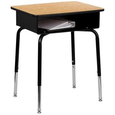 Flash Furniture FD-Desk-GG - Mesa para estudantes com caixa de livros de metal frontal aberta, cor preta