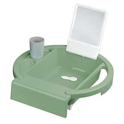 Rotho Babydesign Kinderwastafel Kiddy Wash, te bevestigen aan de badrand, 38,7x38,2x10 cm (pak van 1), leigroen/wit/steengrijs, 20034 0313 01