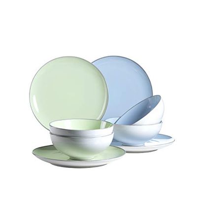 MÄSER Serie Maila, tafelservies 8-delig, keramische serviesset voor 4 personen, bordenset in lichtblauw en lichtgroen 931234