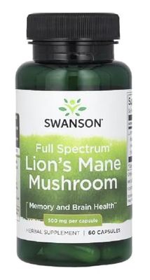 Swanson - Full Spectrum Lion's Mane Mushroom, 500mg | Hongos Melena de León Full Spectrum | Apoya la claridad mental y la salud cognitiva - 60 cápsulas