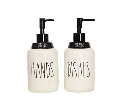 Cam n Honey Farmhouse Lot de distributeurs de Savon Liquide en céramique avec Pompe Noire et Lettres pour comptoir de Cuisine