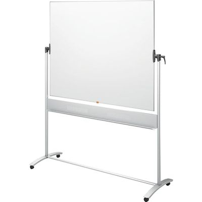 Nobo Lavagna Bianca Magnetica Autoportante in Acciaio, Lavabile a Secco, Dotata di Cavalletto con Rotelle e Perno Orizzontale, 1 x Portapenne e 1 x Pennarello, 1200 mm x 900 mm - Bianco