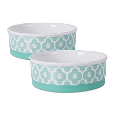 Bone Dry Lattice Collection Pet Bowl & Canister, Medium Set, 6x2 inch, Aqua, 2 Stuk
