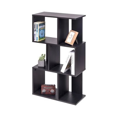 Iris Ohyama, Decoratieve boekenkast met 3 legplanken/boekenkast in S-vorm, Ontwerp, Modulare, kantoor, kamer, bibliotheek - Display Shelf - SRK-W3 - Zwart Eiken