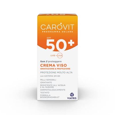 Carovit Crema facial SPF 50+, protege de UVB y UVA, crema solar hidratante para pieles sensibles, 50 ml