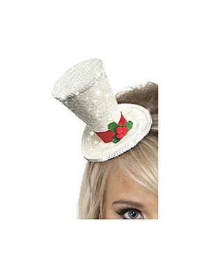 Smiffys Mini haut-de-forme, Blanc, avec paillettes sur un bandeau