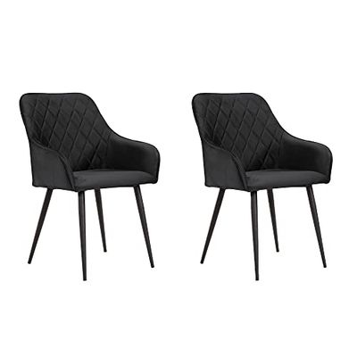 Soof&Tess – Set van 2 Bergamo-eetkamerstoelen – zwart – fluweel – industrieel – met armleuning – gemakkelijk te reinigen stoffen – hoge kwaliteit