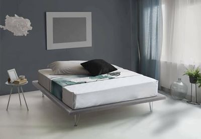 Talamo Italia - Lit double Linda, Lit fixe en tissu avec pieds, 100% Made in Italy, adapté pour matelas 160x200 cm, Gris