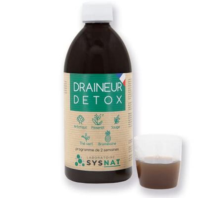 Detox • Diurétique • Draineur • Régime • Programme de 15 jours • Thé vert, Artichaut, Pissenlit, Sauge, Ananas - Bromelaine • 3 usines en France • 30 ans d'expertise • Laboratoire SYSNAT