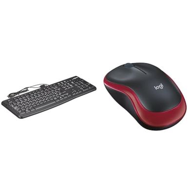 Logitech K120 Wired Business Keyboard for Windows or Linux, USB Plug-and-Play, Full-Size & M185 Wireless Mouse, 2.4GHz with USB Mini Receiver, 12-Month Battery Life