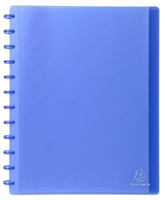 Exacompta - Rif. 86352E - Cartone da 4 portadocumenti rimovibile ad anelli con 30 tasche a grana staccabili, 60 viste, per A4, dim 24,5 x 31 cm, copertina rigida traslucida, colore blu