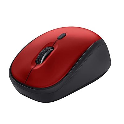 Trust Yvi+ Mouse Wireless Silenzioso con Design Sostenibile, 800-1600 DPI, per Mano Sinistra e Destra, Microricevitore USB, Mouse Senza Fili Compatto per PC, Computer, Laptop, Mac - Rosso