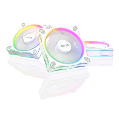 ASUS PRIME MR120 ARGB REVERSE (Blanc) – Lot de 3 ventilateurs de boîtier 3 en 1 (120mm PWM, 20 ARGB LED, vitesse 1600 tr/min, débit d'air de 58 CFM, cadre de 28 mm d'épaisseur, Aura Sy RGB)
