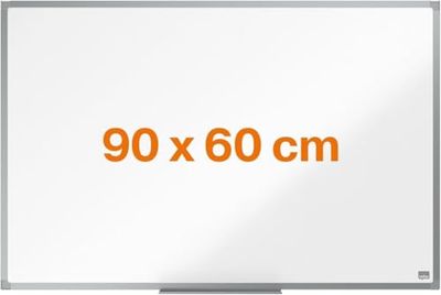 Nobo Lavagna Bianca Magnetica in Acciaio Laccato, 900 x 600 mm, Cornice in Alluminio, Sistema di Montaggio ad Angolo, Incl. Vaschetta Porta Accessori, Gamma Essence, Bianco, 1905210