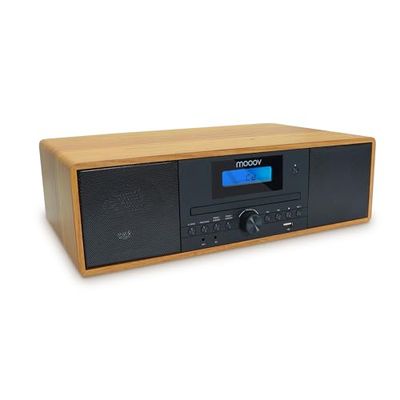MOOOV 477380 Bezprzewodowy mikro łańcuch HiFi z efektem drewna Odtwarzacz CD Radio FM z pilotem