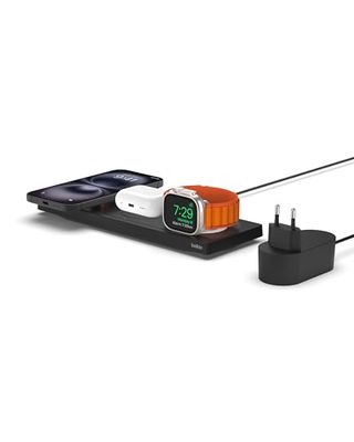 Belkin MagSafe 3-in-1 draadloze oplader, snellader, MFi-gecertificeerd reislaadstation voor iPhone 16, 15, 14, Plus, 13 en 12 Series Pro/Max, Mini, Apple Watch 10/9/8/7/Ultra en ouder, AirPods 2/Pro