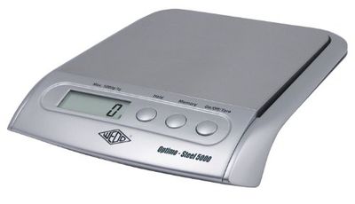 Wedo 485154 elektronisk universalvåg Optimo Steel 5000 (med vägningstallrik, tillverkad av rostfritt stål, 5000 g/1 g) silver