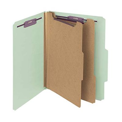 Smead Pressboard Classification File Folder with SafeSHIELD® Fasteners, 2 Dividers, 2" Expansion, Letter Size, Gray/Green, 20 per Box (14074)