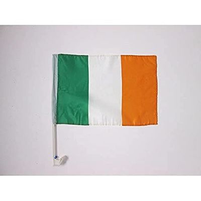 Ierland Autovlag 45x30 cm - Ierse Autovlaggen 30 x 45 cm - Banier 18x12 INCHES HIGH QUALITY PLASTIC STICK - AZ FLAG